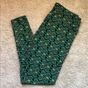 LLR TC leggings, navy with lime green and pink